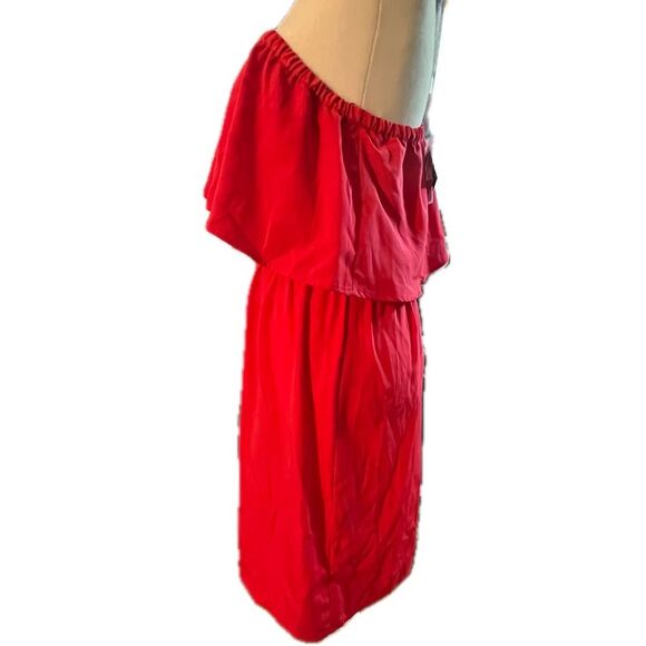 Express One-Shoulder Ruffle Midi Dress Red Small - Picture 5 of 7